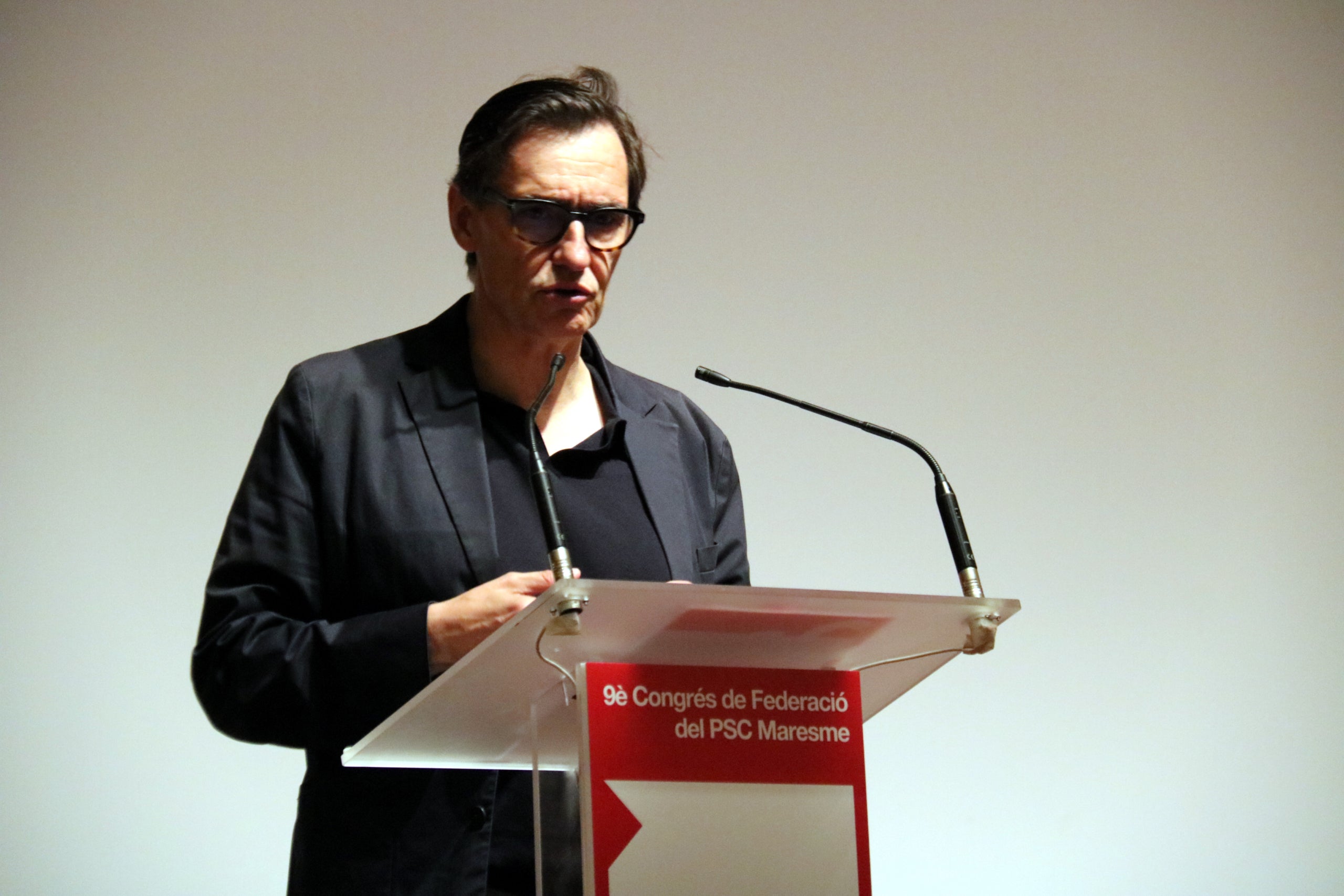 El líder del PSC, Salvador Illa, durant la seva intervenció al Congrés del PSC a Mataró | Nia Escolà (PSC)