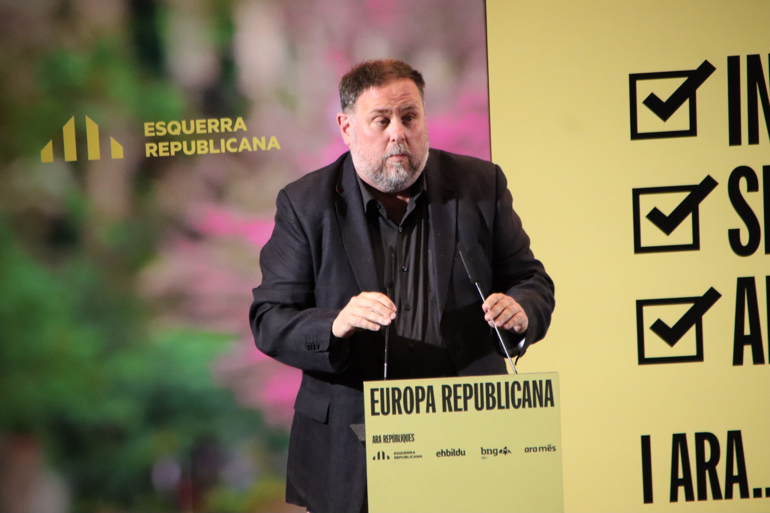 El president d'ERC, Oriol Junqueras, en un acte electoral a Vic / ACN 