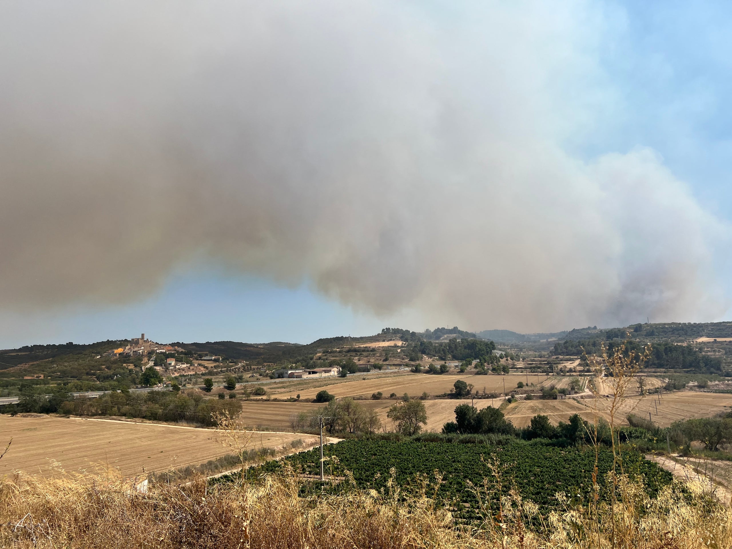El fum de l'incendi de Ciutadilla, visible des de la distància / Foto Anna Berga a l'ACN