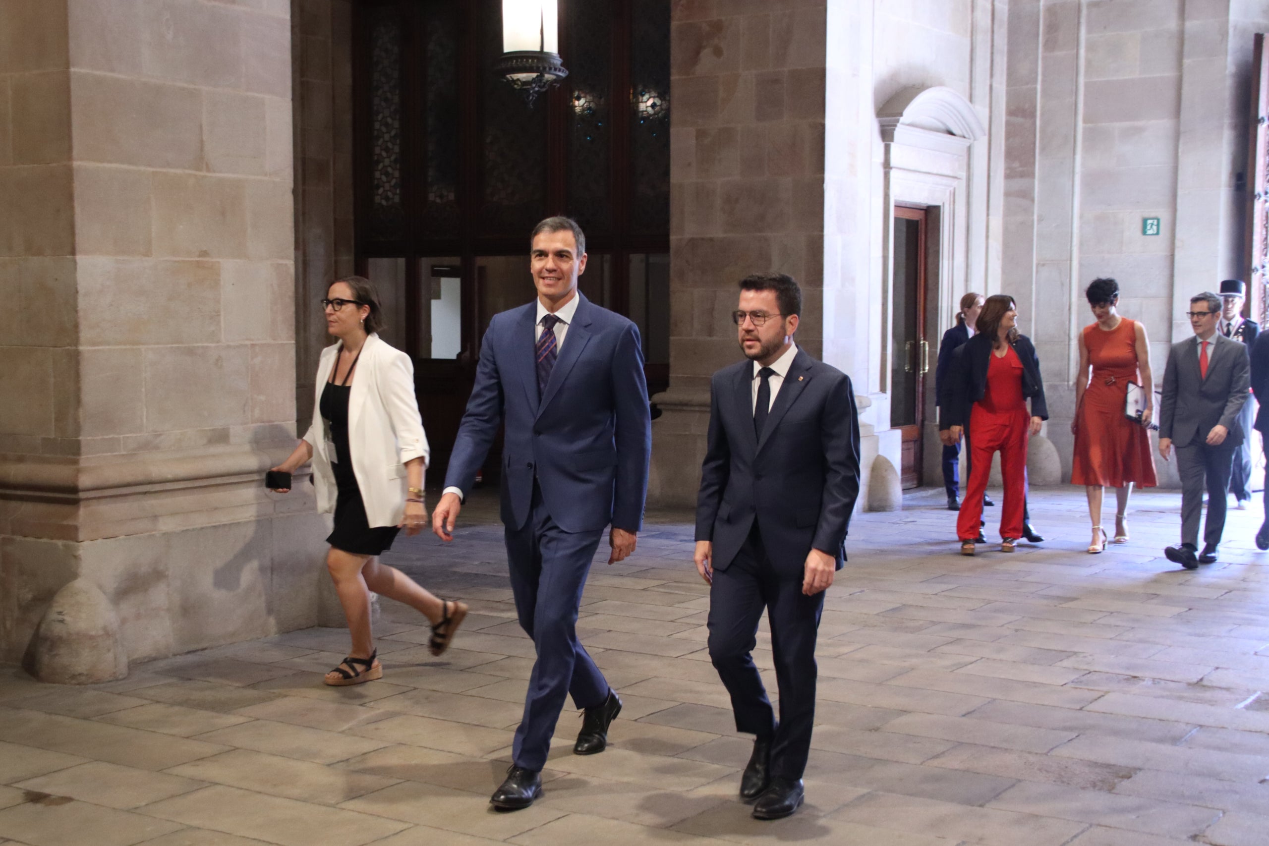 Pedro Sánchez i Pere Aragonès, en un moment de la trobada a Palau/ACN