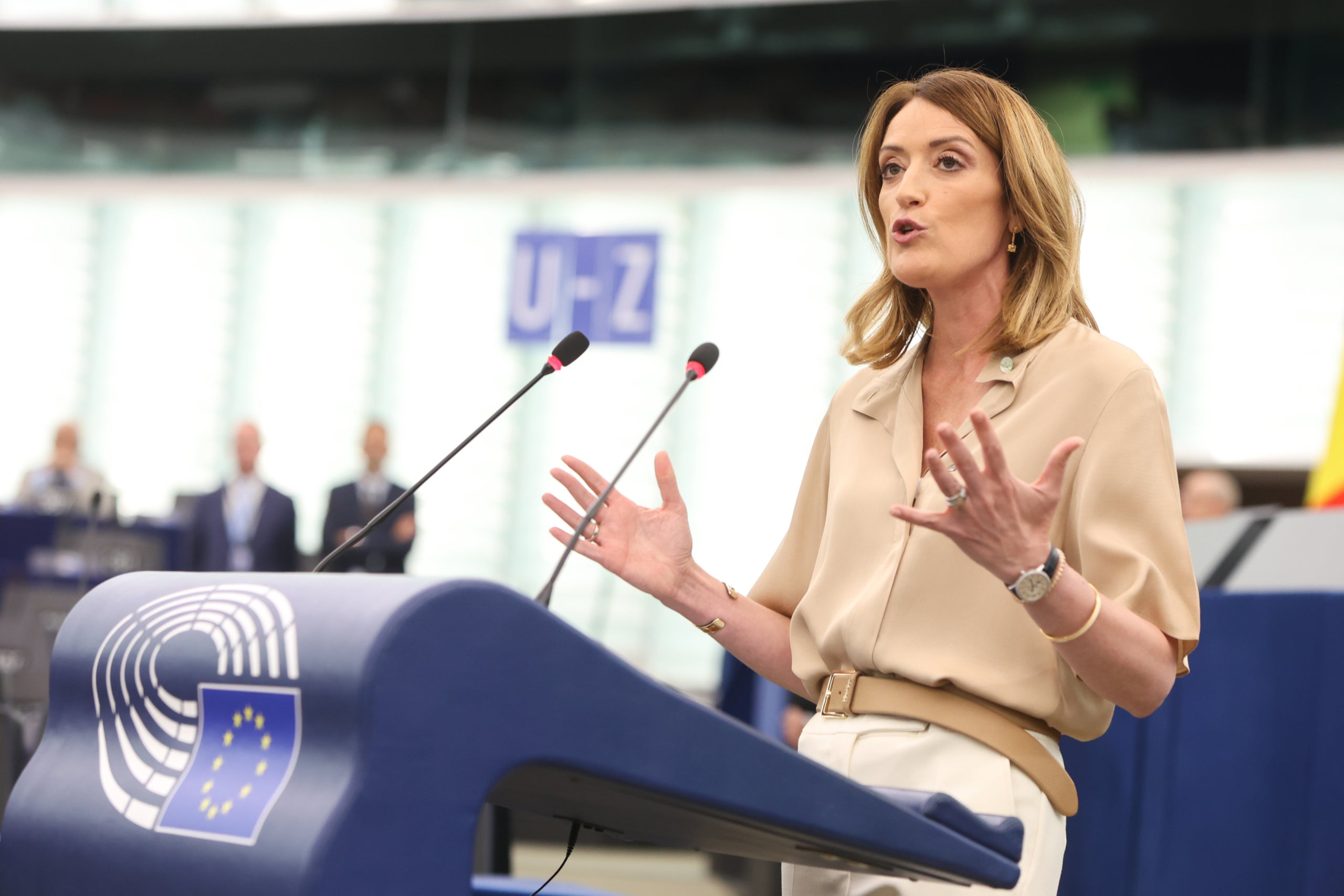 La presidenta del Parlament Europeu, Roberta Metsola, durant la sessió inaugural de la nova legislatura comunitària / ACN