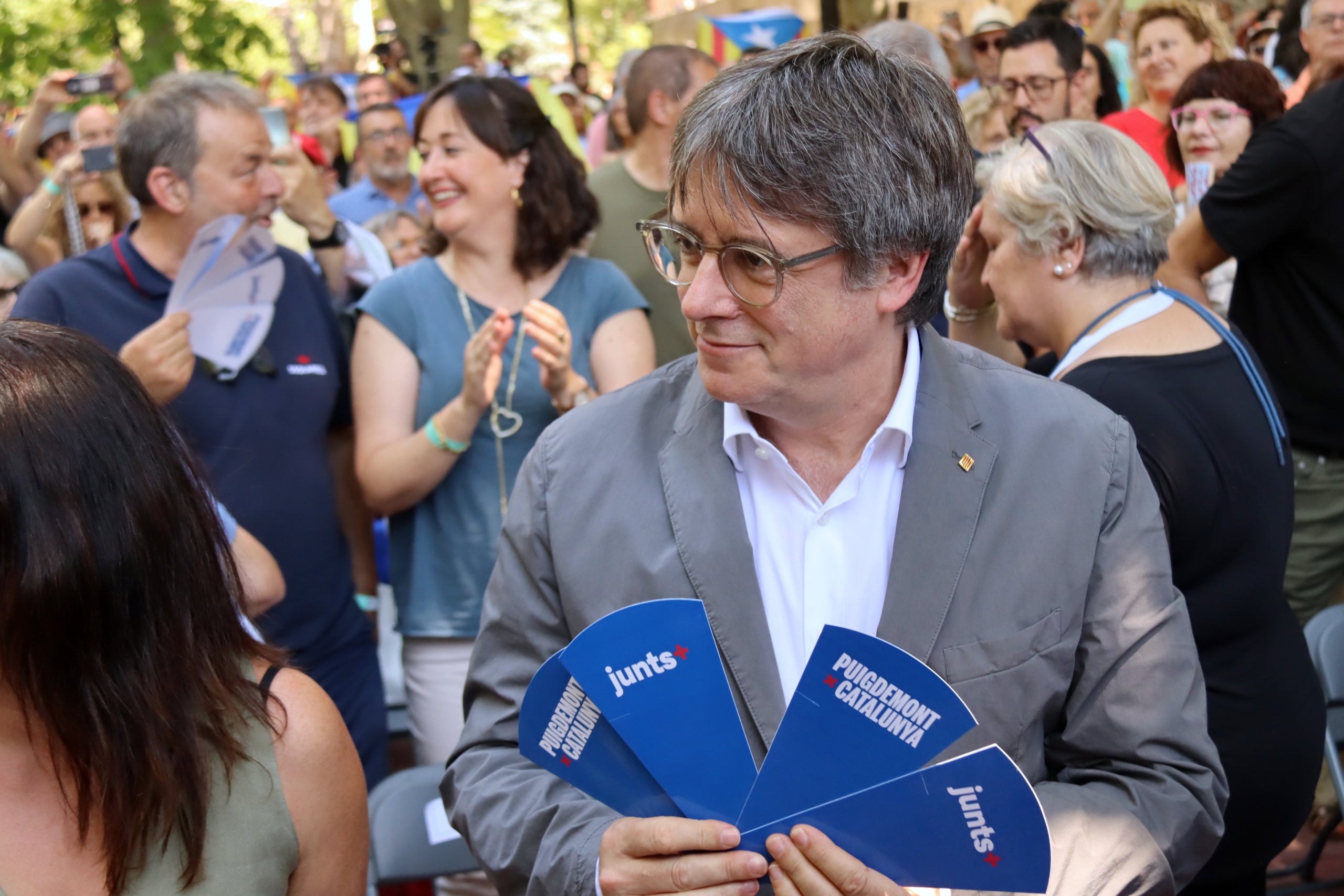 Carles Puigdemont, en un moment del míting a Banys/Núria Camara-Junts
