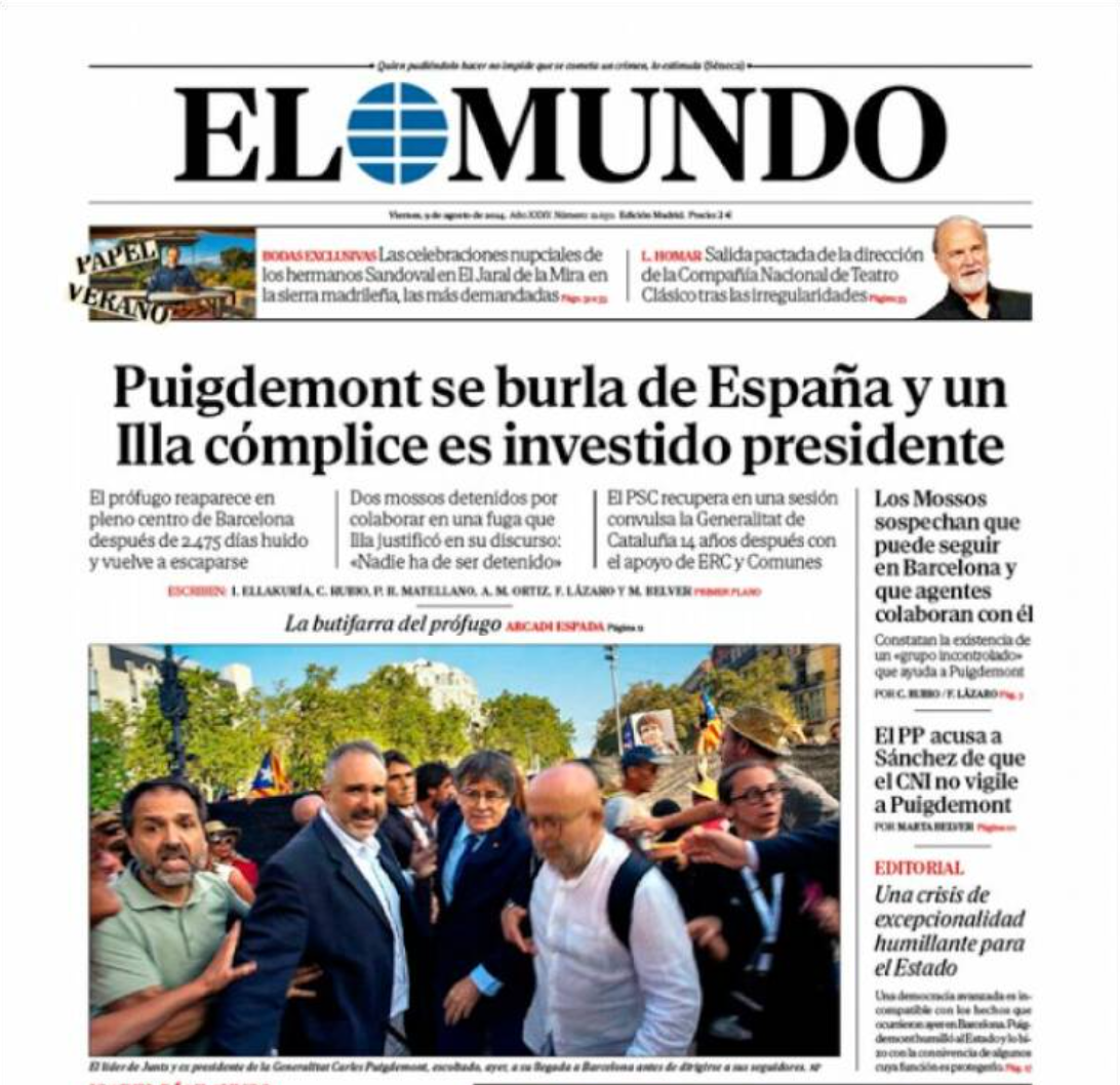 Portada d'El Mundo del 9 d'agost del 2024