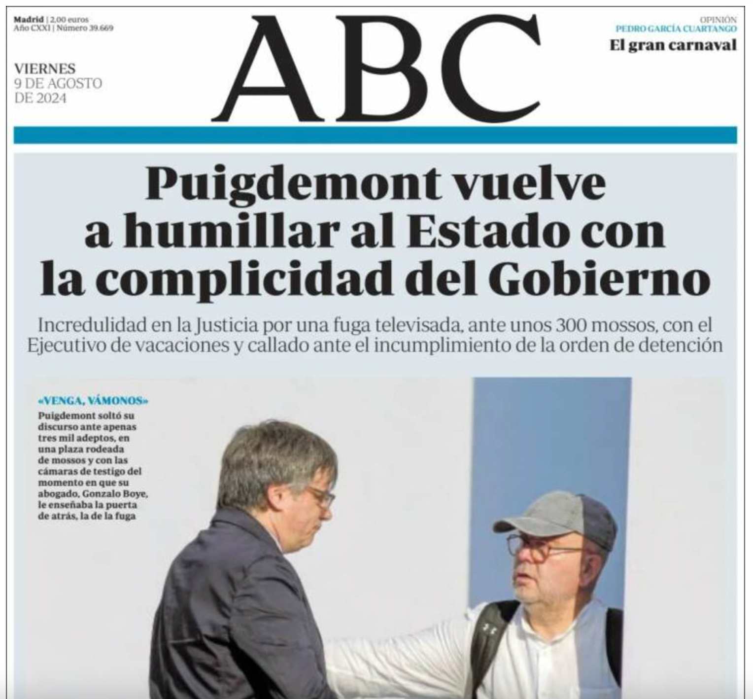 Portada de l'ABC del 9 d'agost del 2024