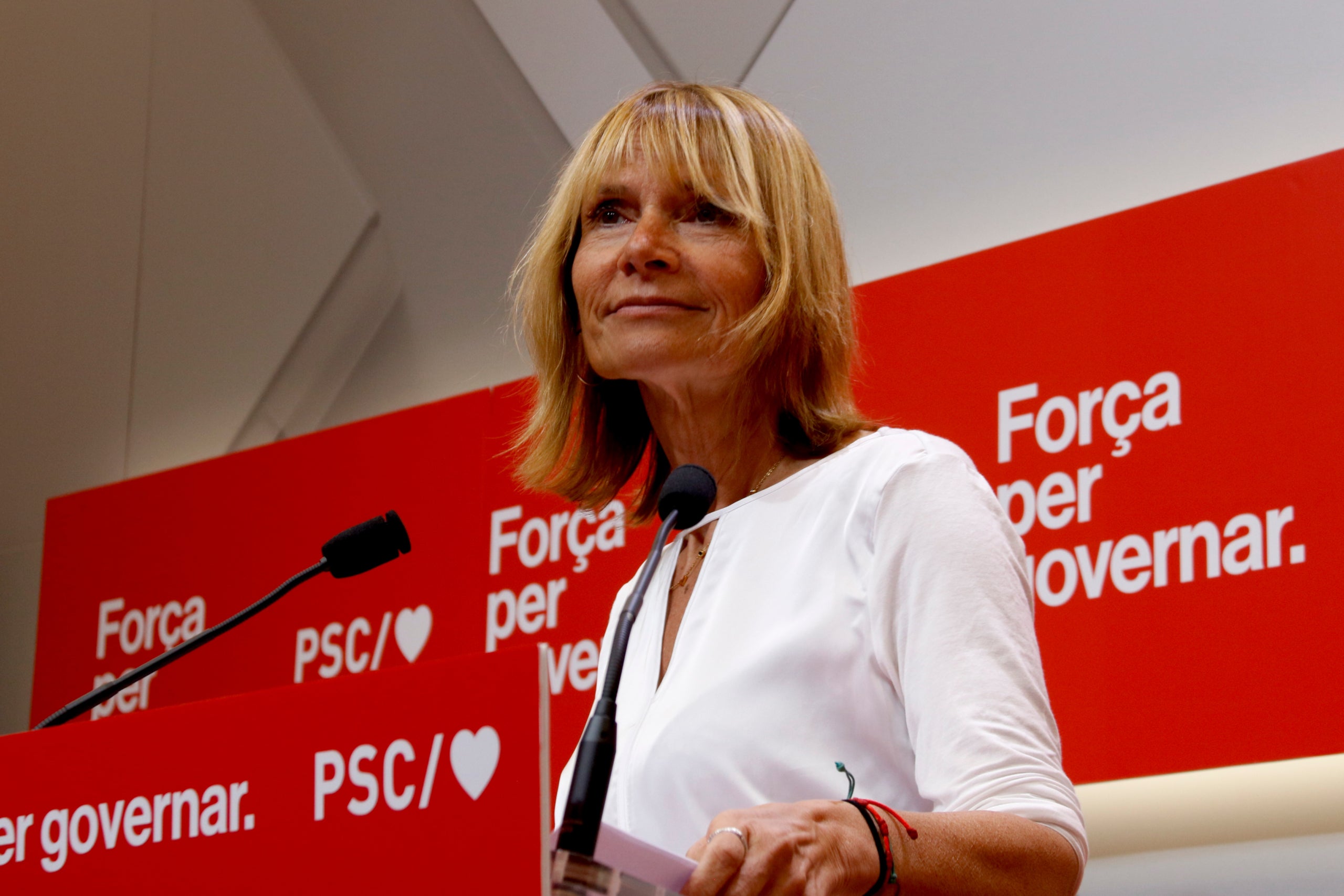 La viceprimera secretària del PSC, Lluïsa Moret, en roda de premsa | Arnau Martínez / Sara Corsellas (ACN)