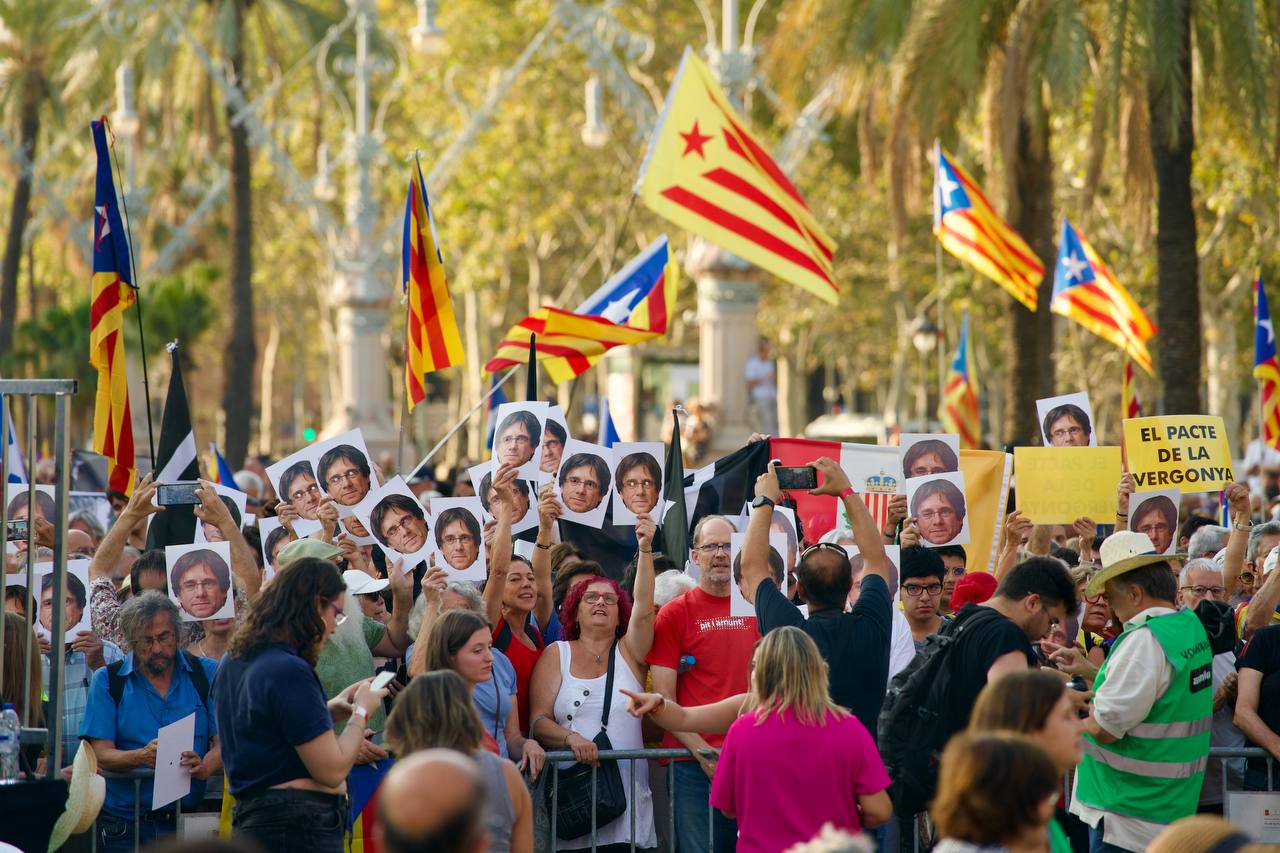 Centenars de manifestants esperen l'arribada de Puigdemont a l'Arc de Triomf | Mireia Comas