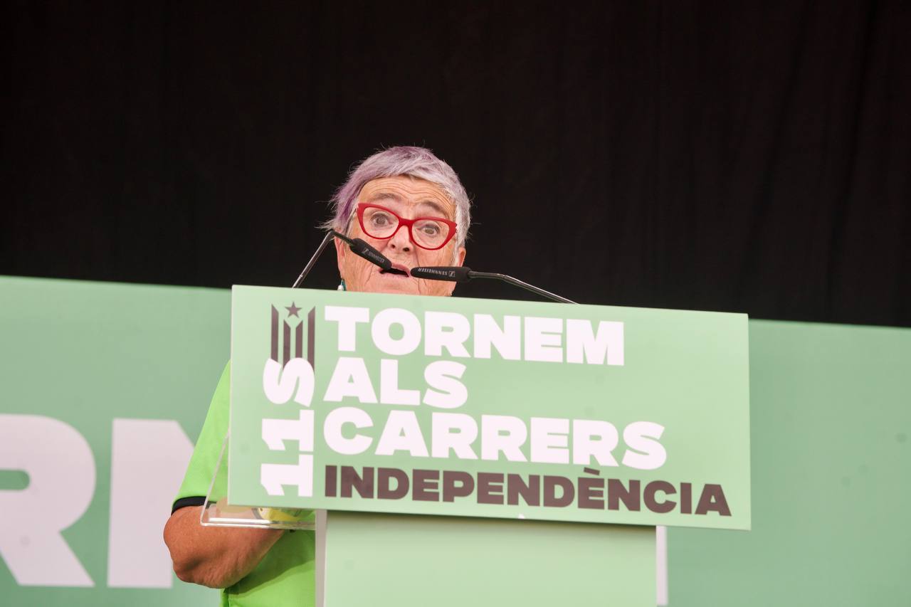 Maria Antònia Castellà, activista de la Plataforma d'Afectades per la Hipoteca (PAH), ha iniciat la lectura de manifestos de la Diada a l'Arc de Triomf / Mireia Comas
