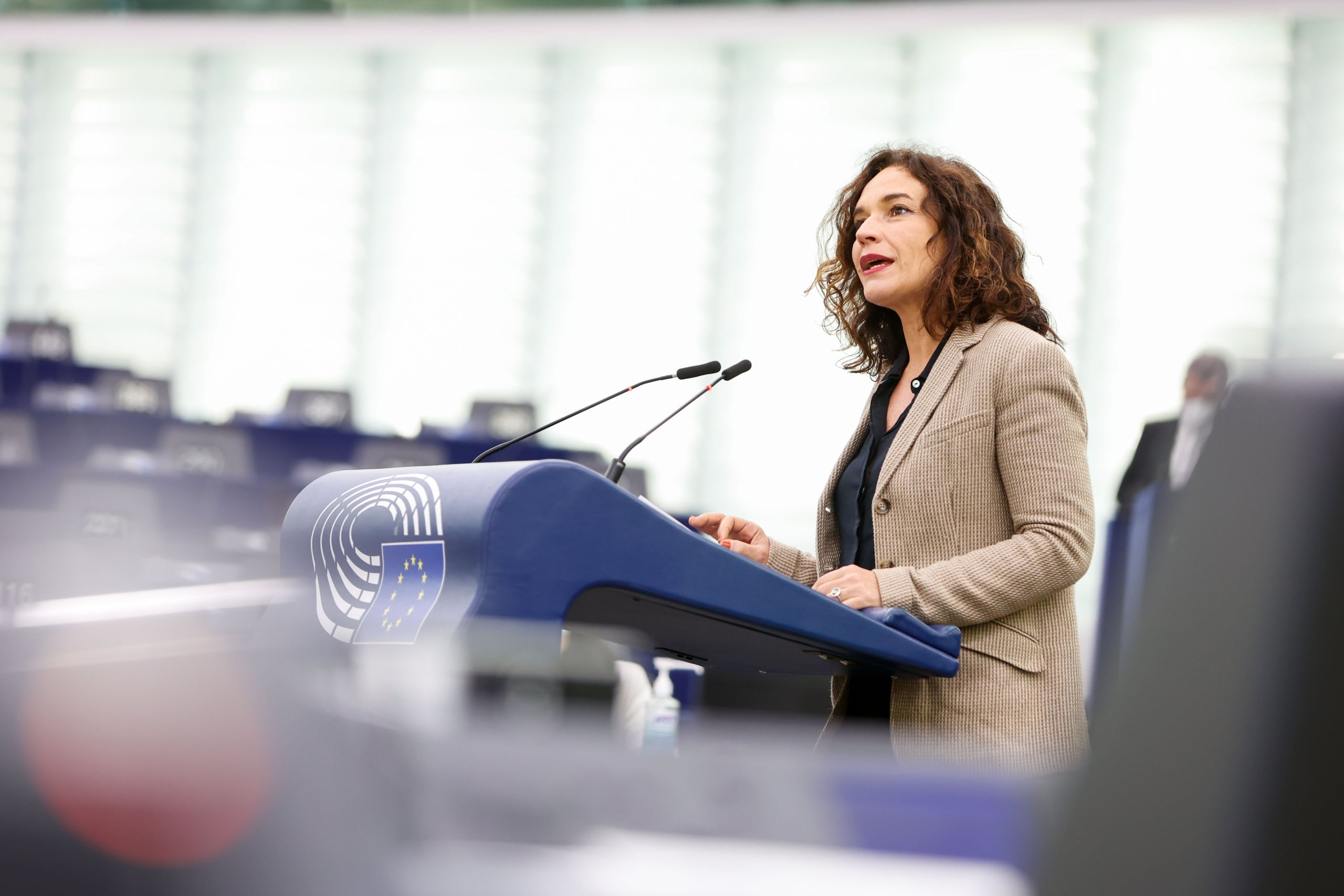 La presidenta del comitè de Drets de les Dones i Igualtat de Gènere del Parlament Europeu, la socialista Lina Gálvez, en una intervenció al plenari / ACN
