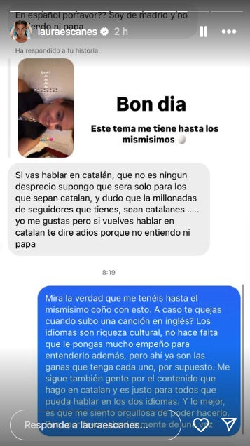 Laura Escanes publica la crítica que li ha enviat un usuari - Instagram