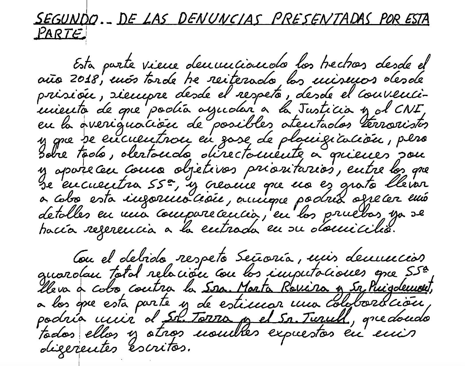 Part de l'informe remès al jutge i al CNI sobre l'activitat terrorista dels independentistes que va signar un pres a Salamanca/Quico Sallés