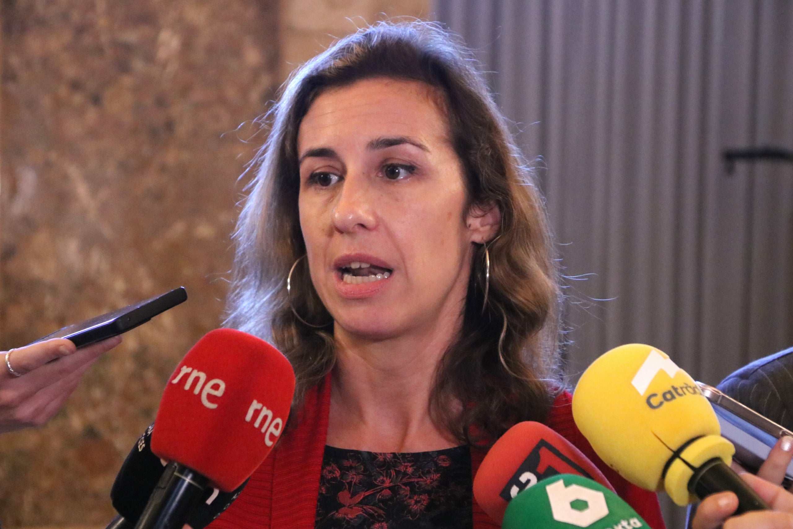 La diputada de la CUP Laia Estrada en una atenció als mitjans al Parlament / ACN