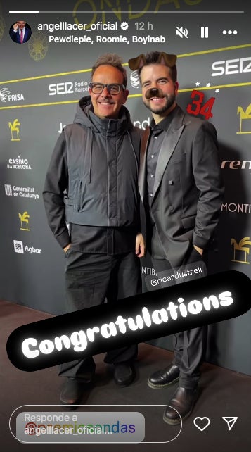Àngel Llàcer felicita el seu amic Ricard Ustrell pel premi Ondas - Instagram