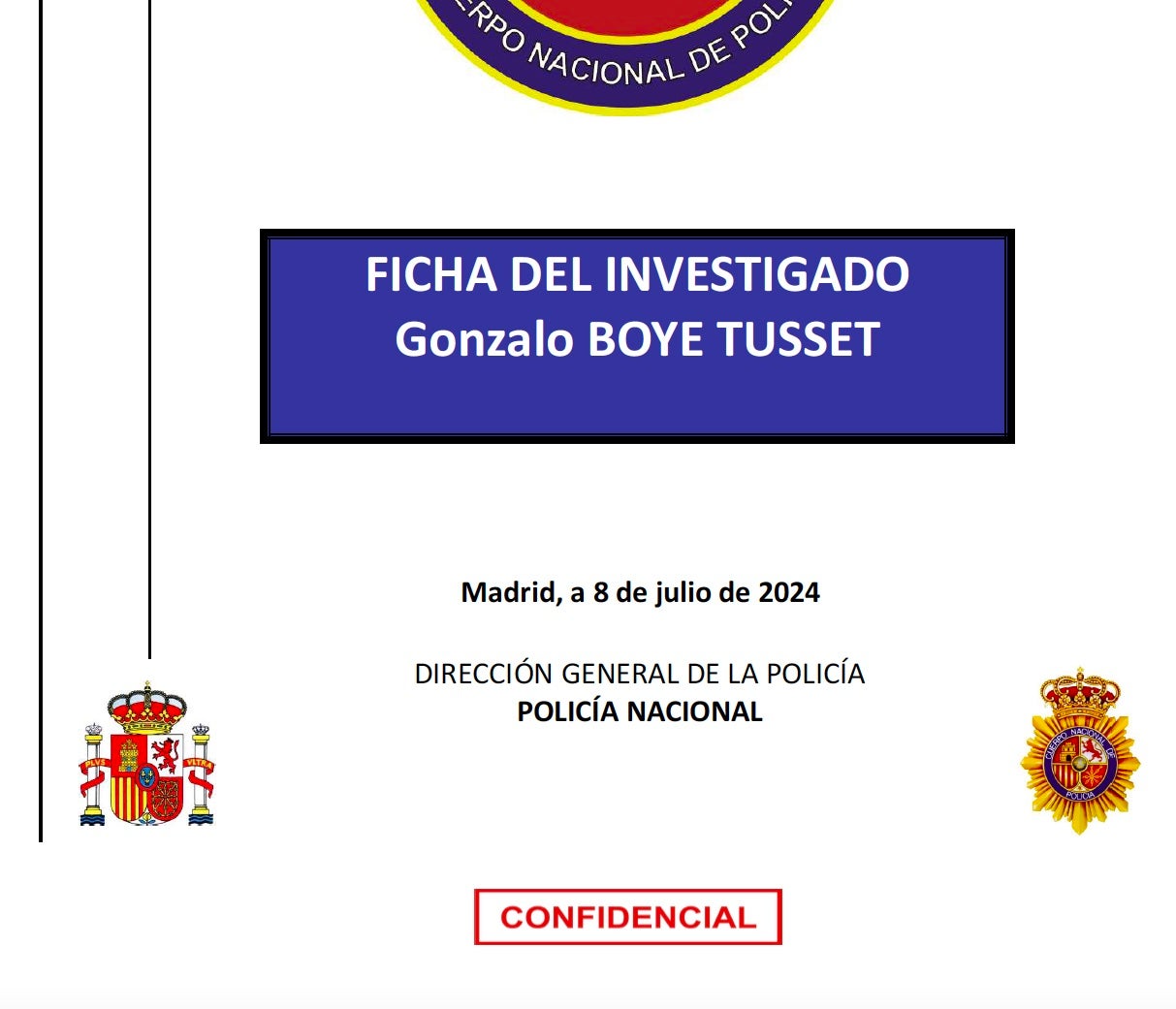 Portada del informe confidencial de Boye por parte de la Comisaría General de Información con la trama rusa/QS