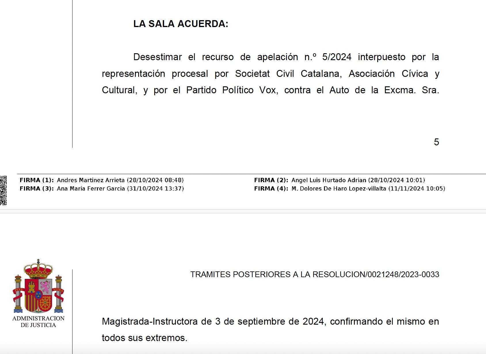 Part resolutiva de la interlocutòria que arxiva el cas del Tsunami per a Puigdemont i Wagensberg/QS