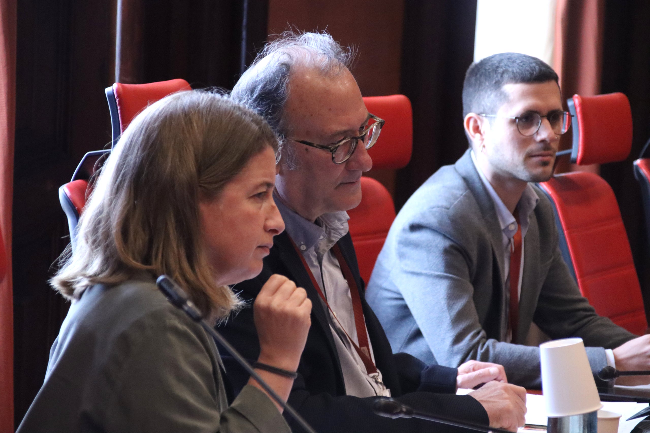 Xavier Antich, d'Òmnium, al centre, al Parlament / ACN-Rafa Garrido
