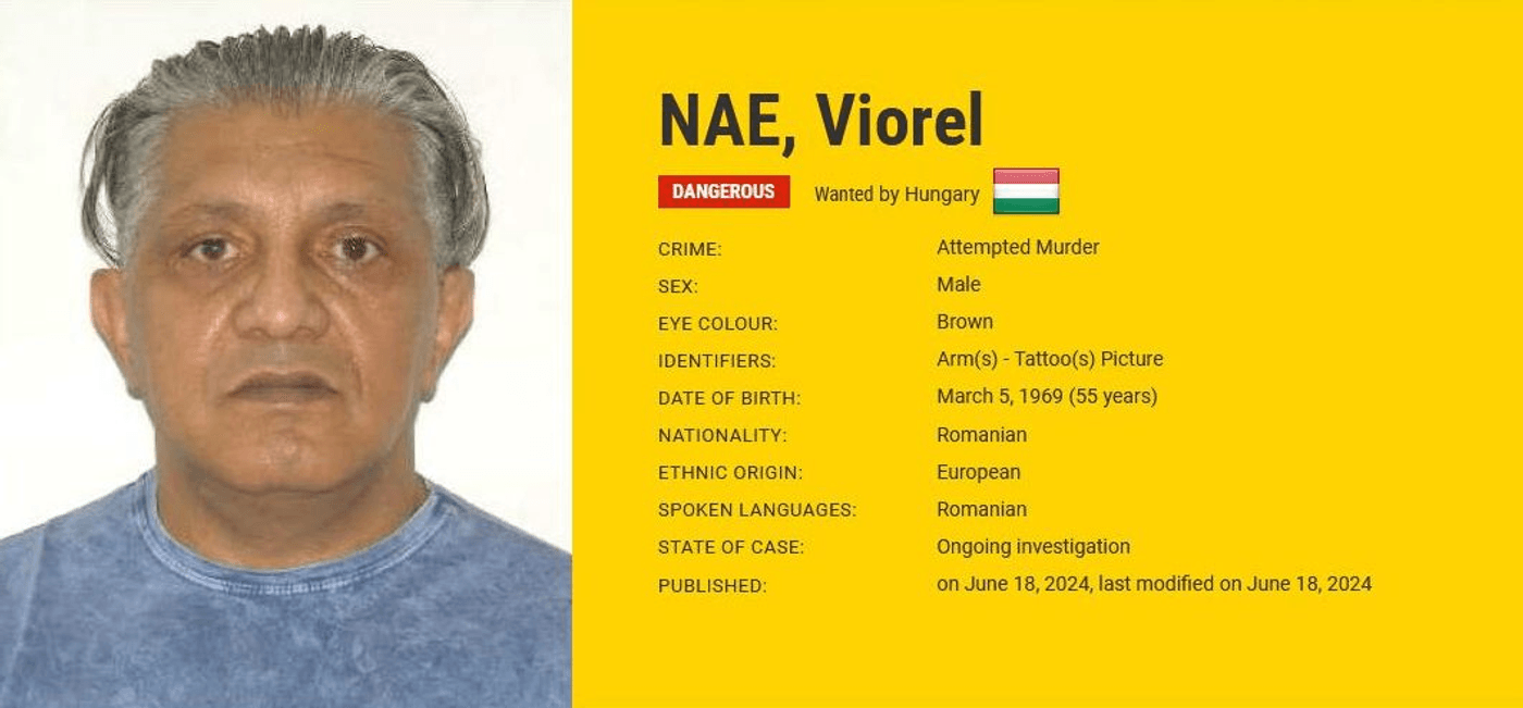 Ficha policial que indica que Viorel Nae era uno de los criminales más buscados por Europol / Europol