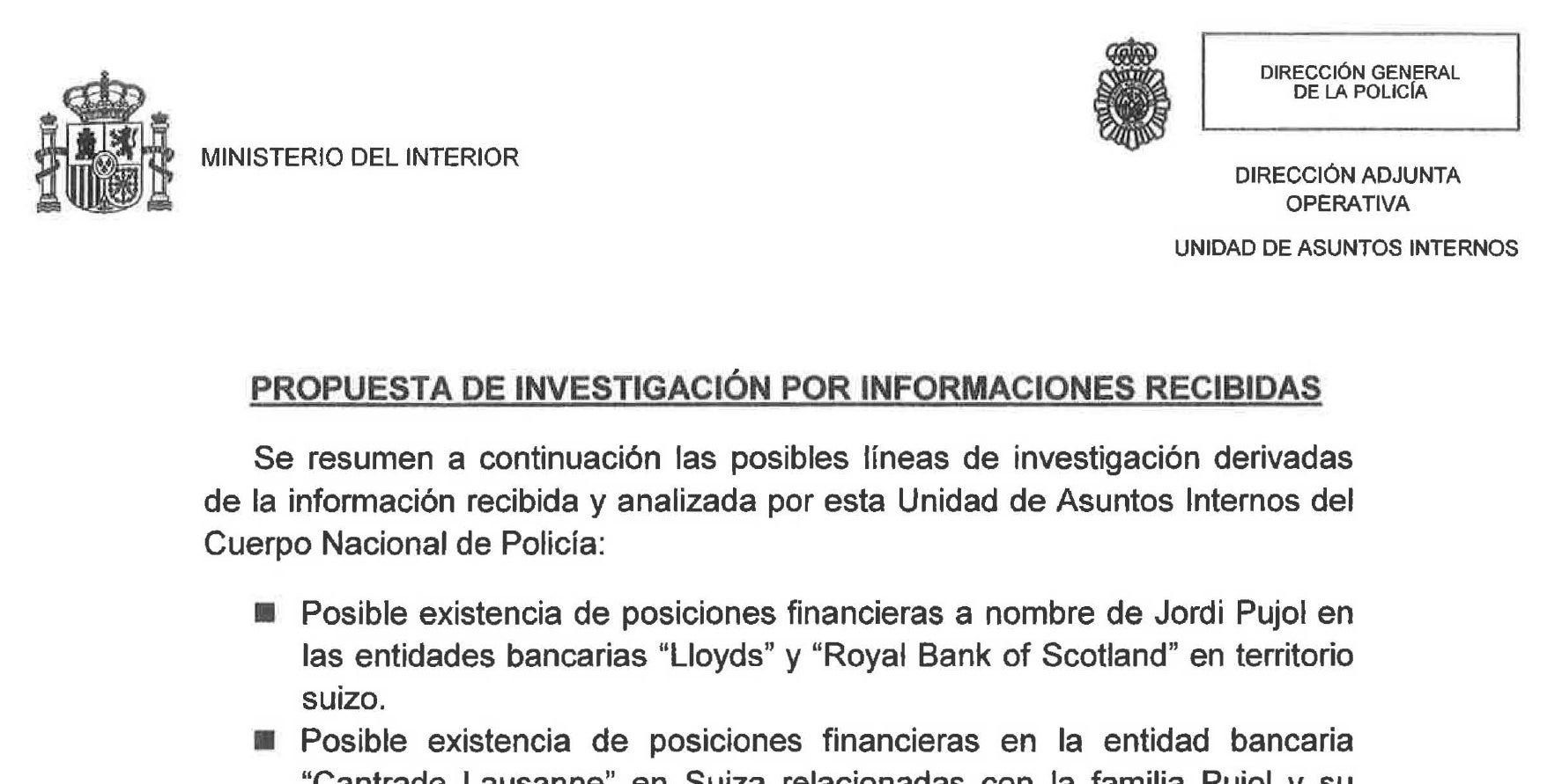 El document aportat per Marcelino Martín Blas sobre les propostes d'investigació dels líders independentistes/QS