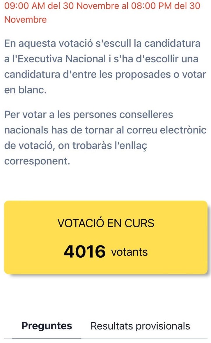 Moment de la votació dels militants d'ERC en superar el 50%/QS