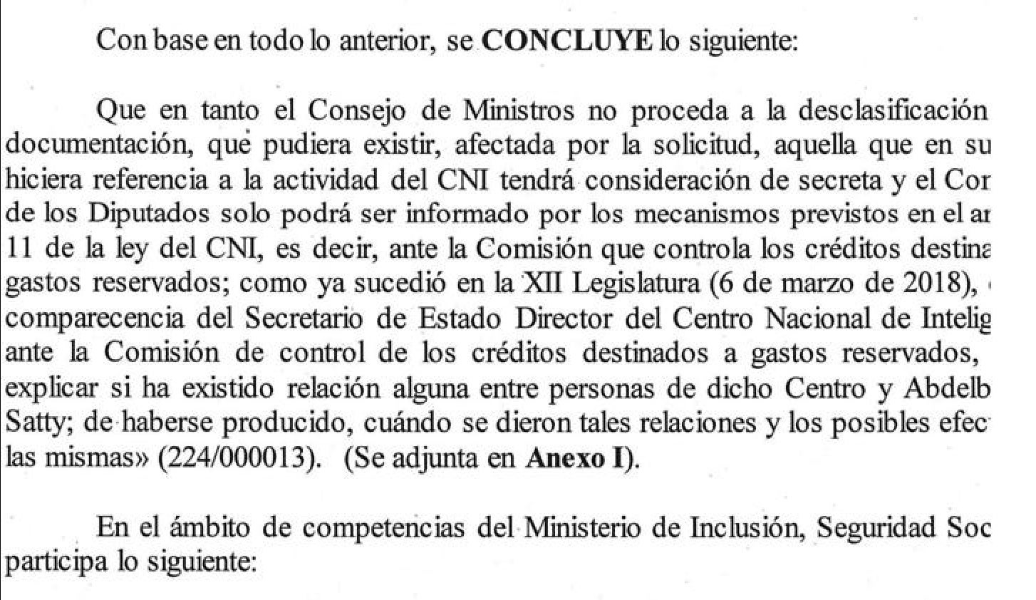 Part de la resposta sobre la desclassificació dels documents del CNI sobre l'imam de Ripoll/Quico Sallés
