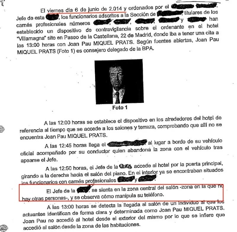 L'informe policial de seguiment de la trobada al Villamagna entre Martín Blas i Joan Pau Miquel/QS
