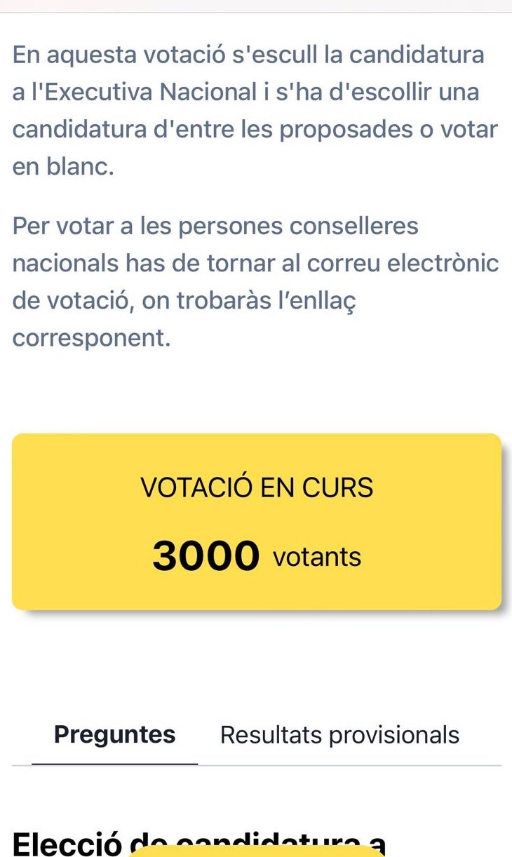 L'aplicació en arribar als 3.000 vots a l'executiva nacional d'ERC/QS
