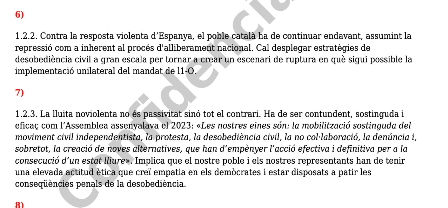 Documento del plan de acción con el sello de confidencial que se debatirá este sábado/Quico Sallés