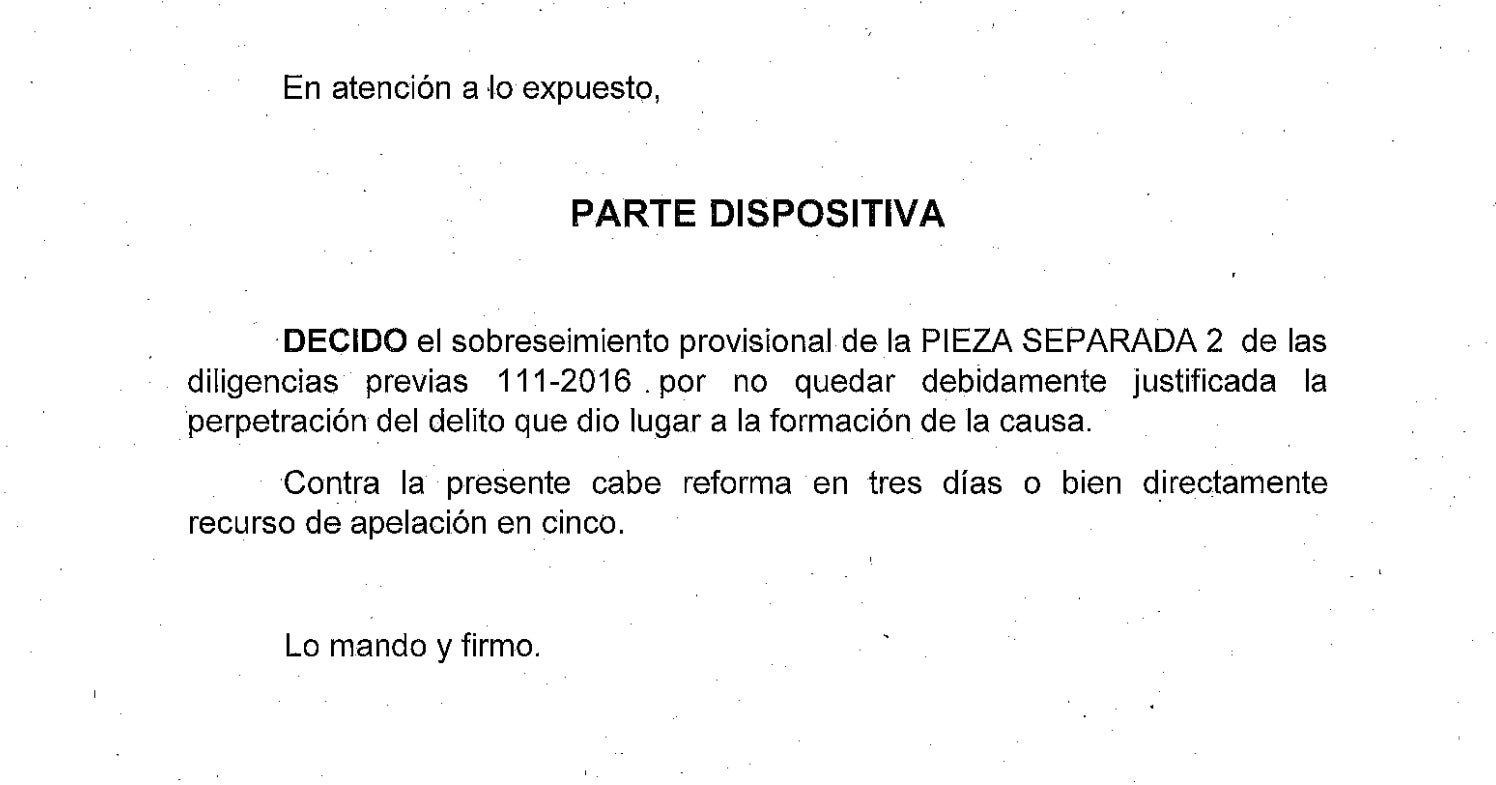 Part dispositiva de la resolució que tanca la Volhov