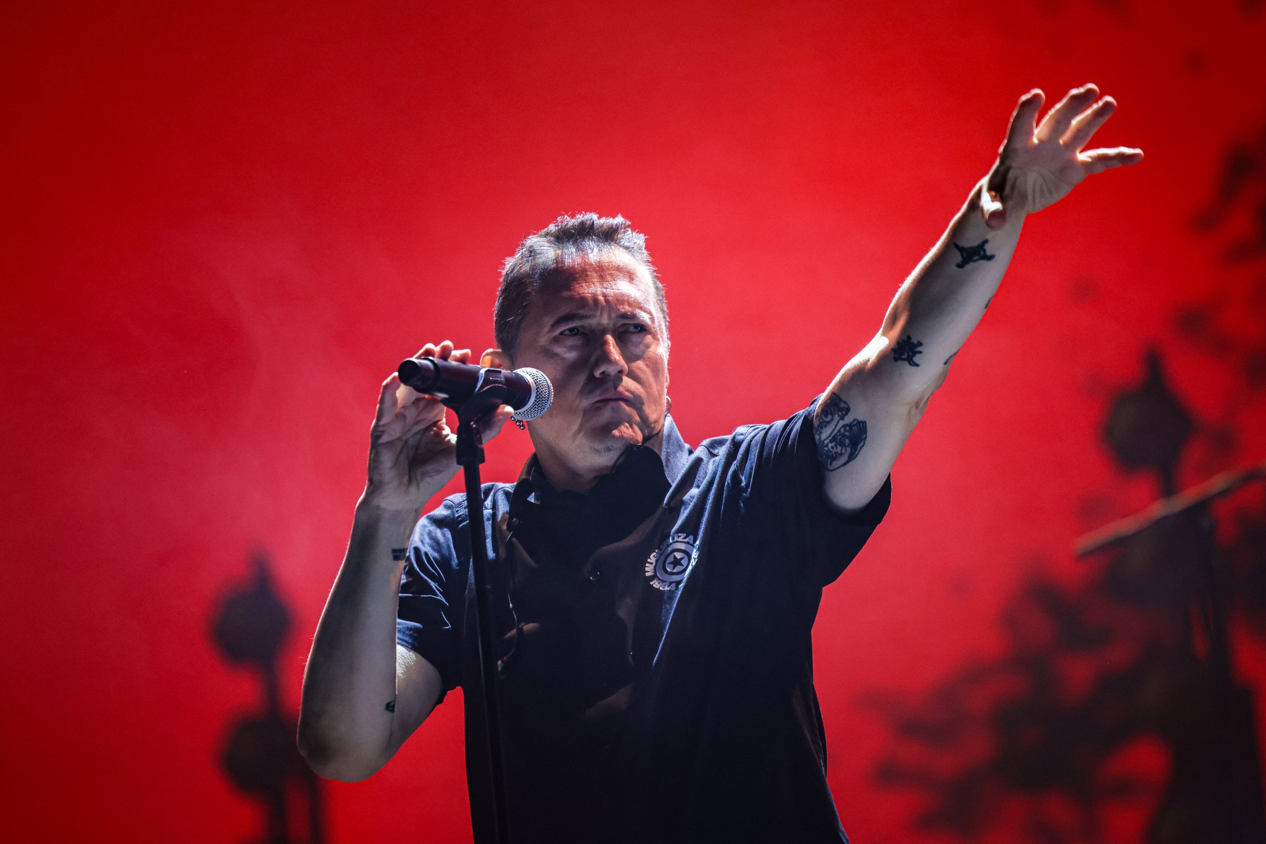 Fermin Muguruza, en un momento del concierto en el Palau Sant Jordi con motivo de los 40 años sobre el escenario / Jordi Borràs / ACN