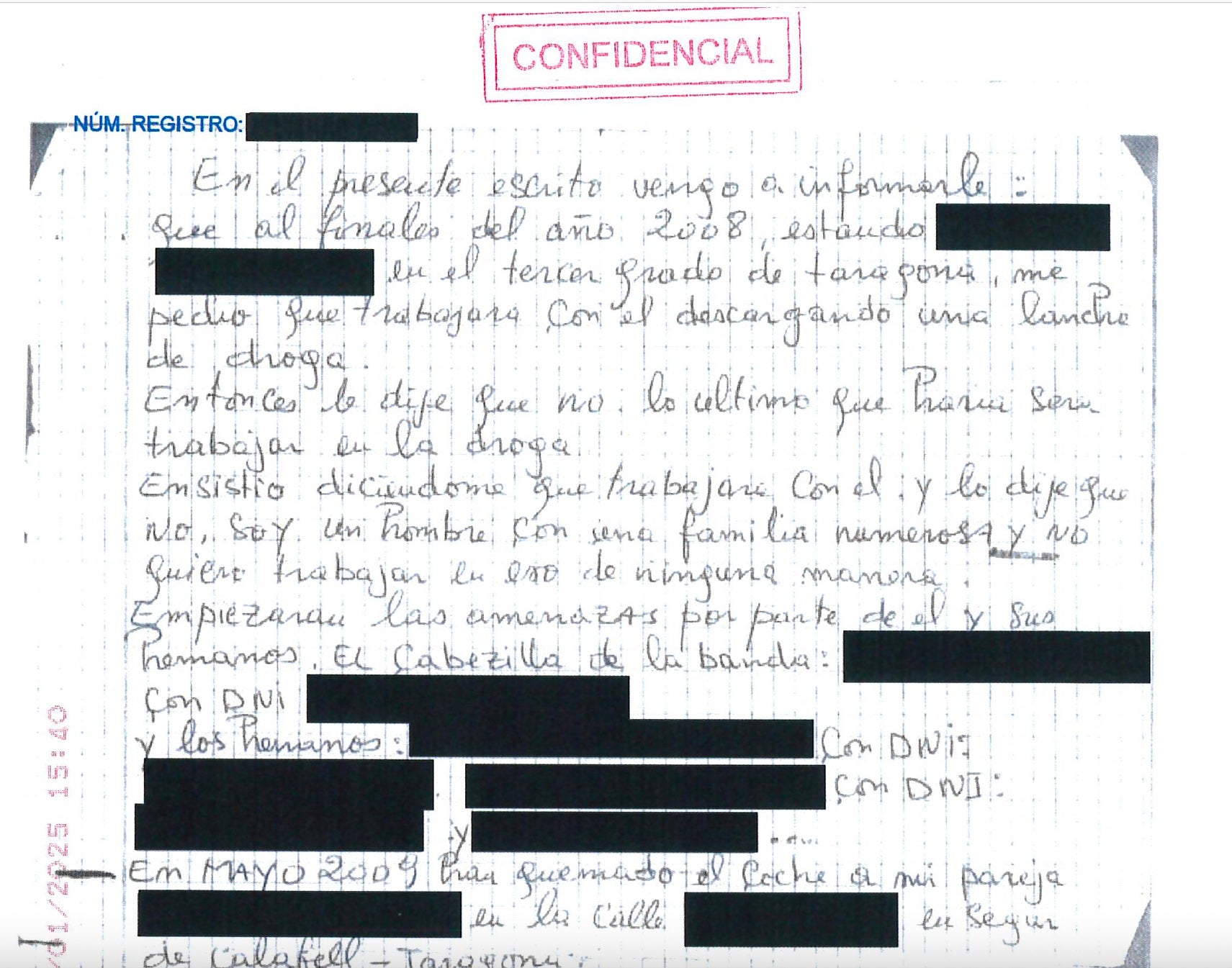 Cabecera del informe manuscrito presentado por el imán de Ripoll al CNI/Quico Sallés