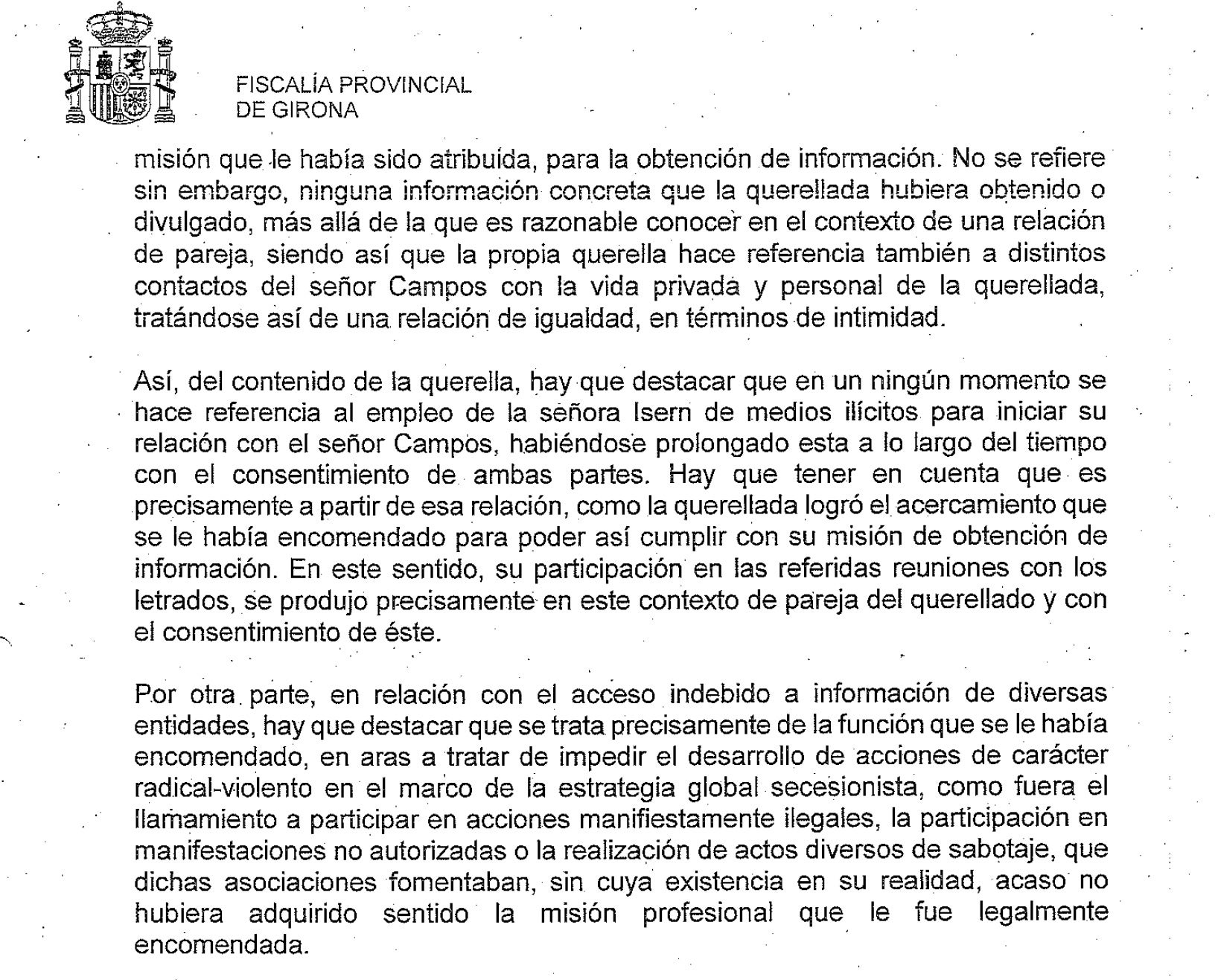 Parte del escrito de la fiscalía sobre el caso de los infiltrados/QS