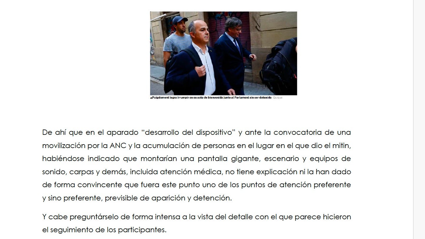 Part de l'escrit de Vox al Suprem per demanar investigar el retorn de Puigdemont a l'exili/Quico Sallés