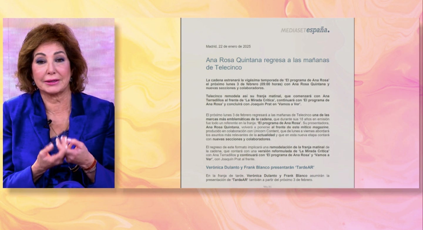 Primeres paraules de la presentadora després d'aquest nou canvi de programació - Telecinco