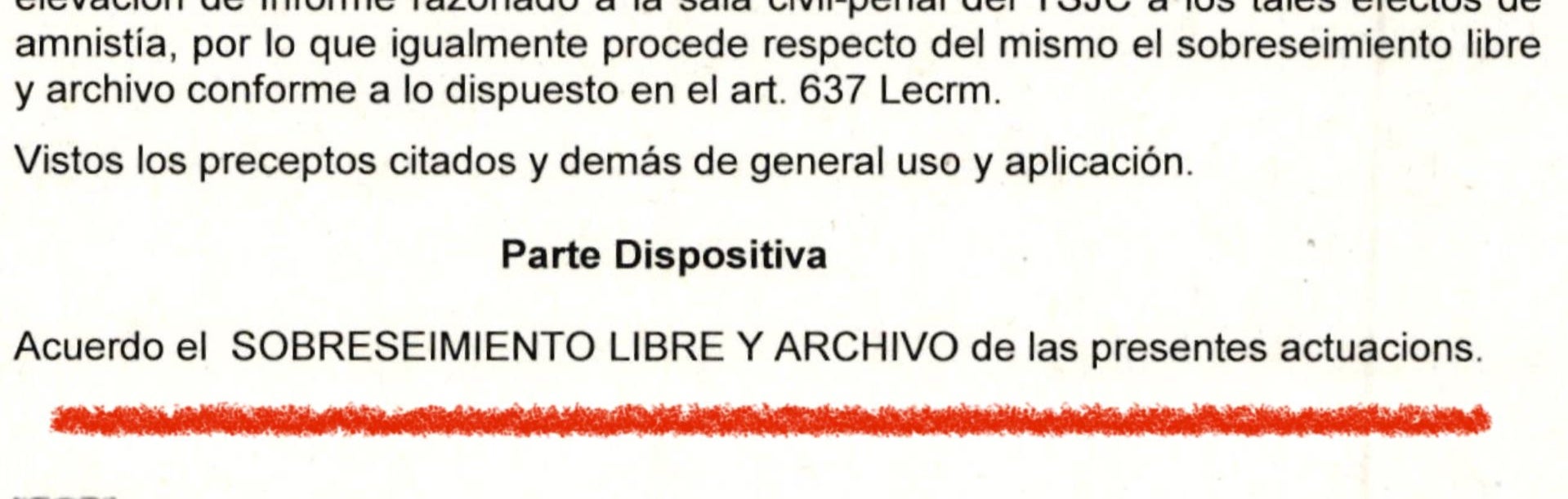 Parte dispositiva del auto que archiva la causa de la ACM