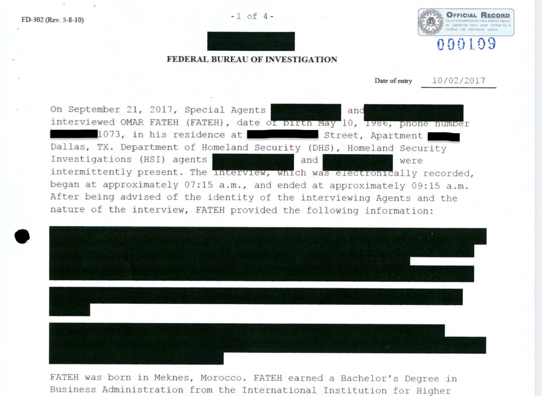 Parte de la documentación remitida por el FBI sobre la conexión norteamericana del 17-A/QS