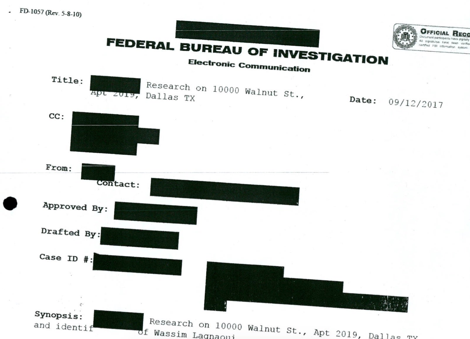 Parte de la documentación remitida por el FBI sobre la conexión norteamericana del 17-A/QS