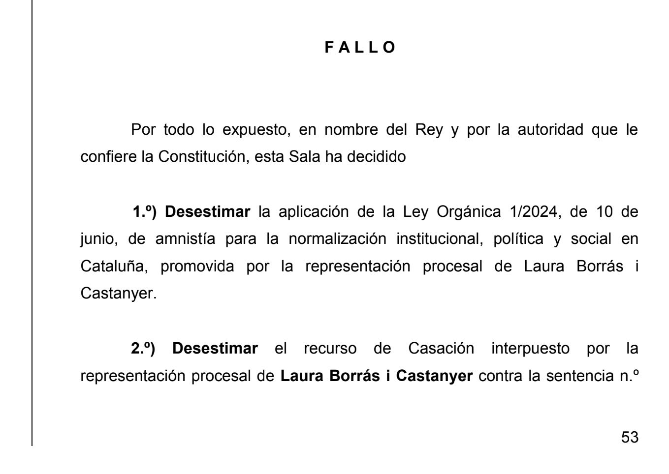 Part dispositiva de la sentència del Suprem que confirma la condemna a Laura Borràs