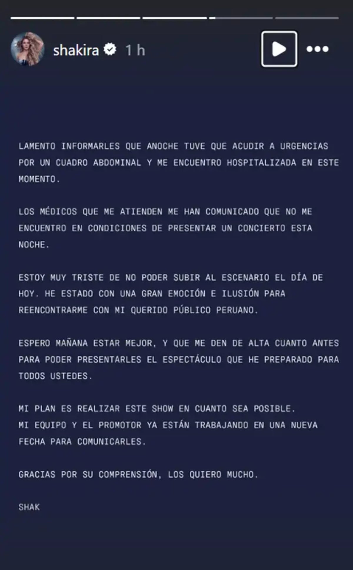 El comunicat de Shakira sobre la seva hospitalització | Instagram