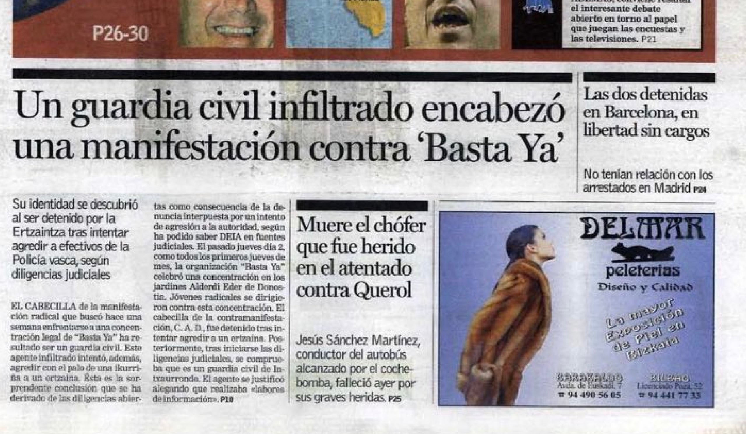 Portada del DEIA que va destapar el cas de l'infiltrat de la guàrdia civil Carlos Aguilar al PNB i a Batasuna/DEIA