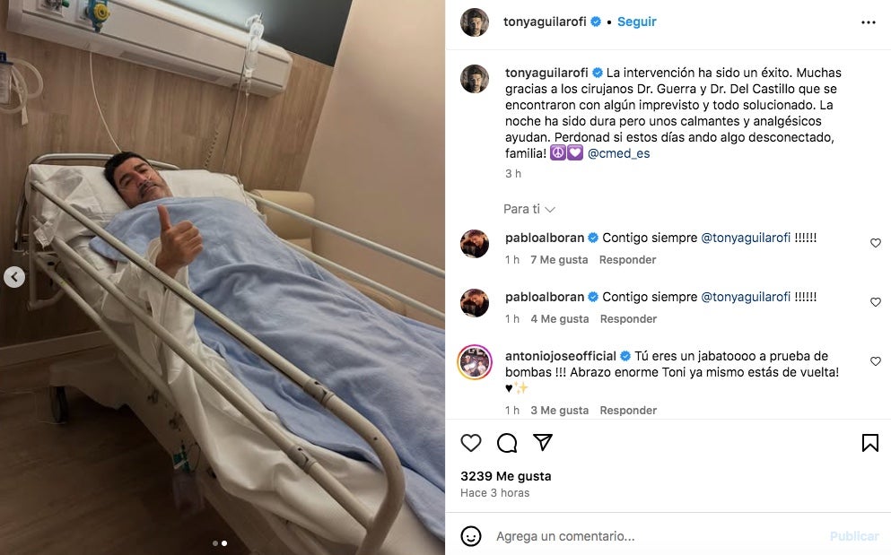 Tony Aguilar ha publicat dues fotos de l'ingrés hospitalari a Instagram