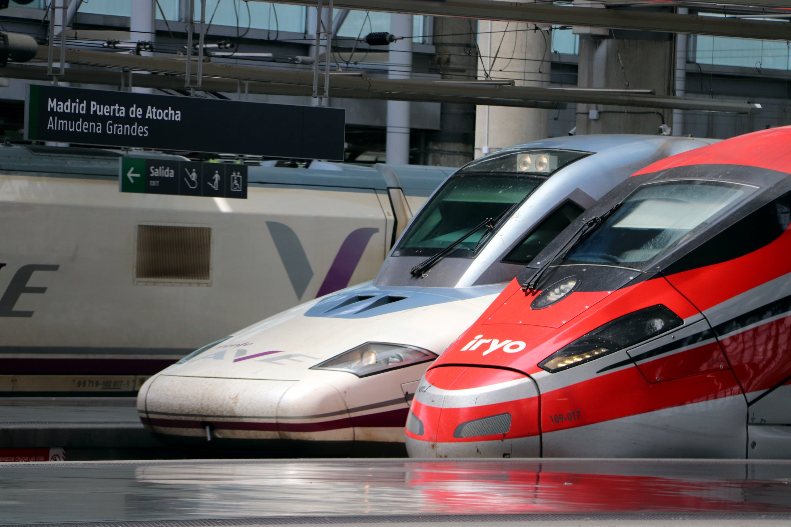 Un tren d'alta velocitat AVE de Renfe i un de l'empresa italiana Iryo / ACN