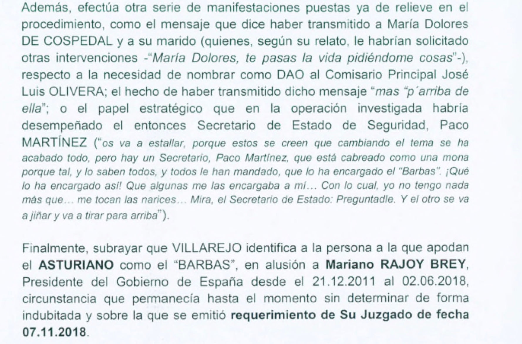 Part de l'Informe de la UAI del CNP on els policies conclouen que Villarejo es refereix a Rajoy quan parlen del barbes o l'asturiano/Quico Sallés