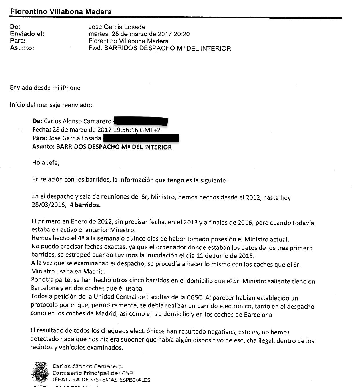 El mail sobre los barridos de Fernández Díaz/QS
