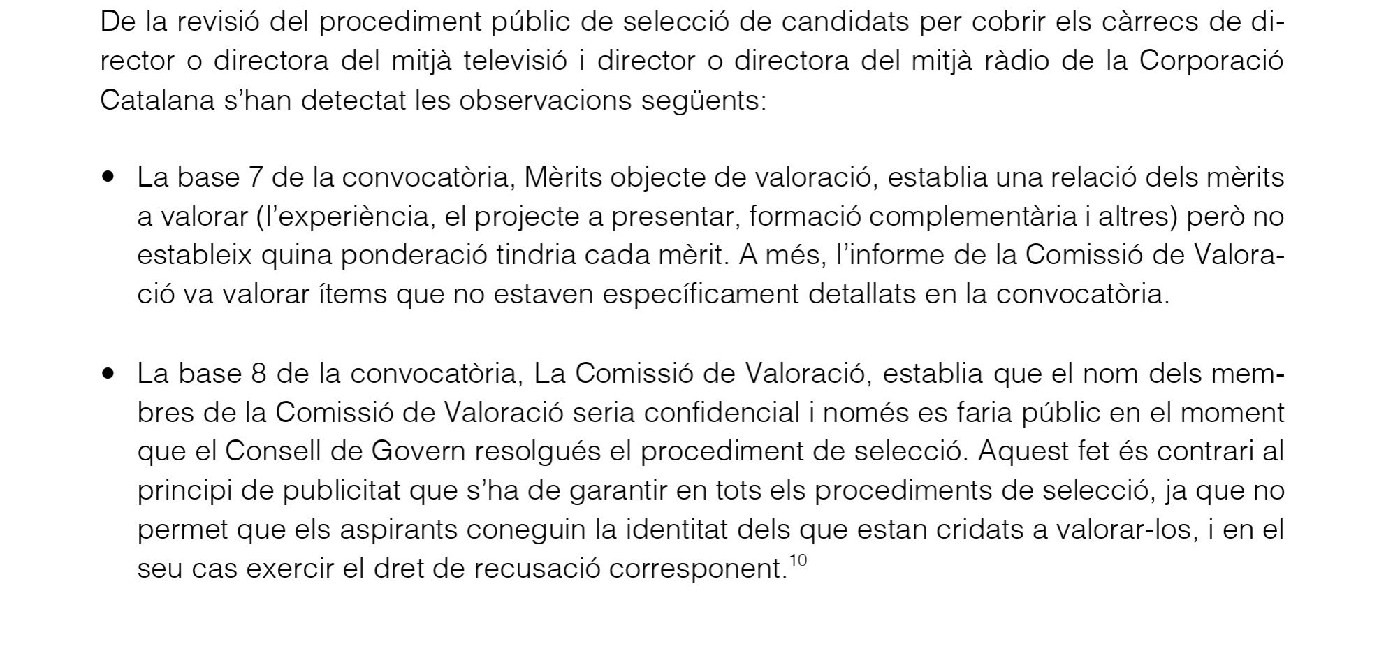 Parte del informe de la Sindicatura sobre el gobierno de la CCMA/QS