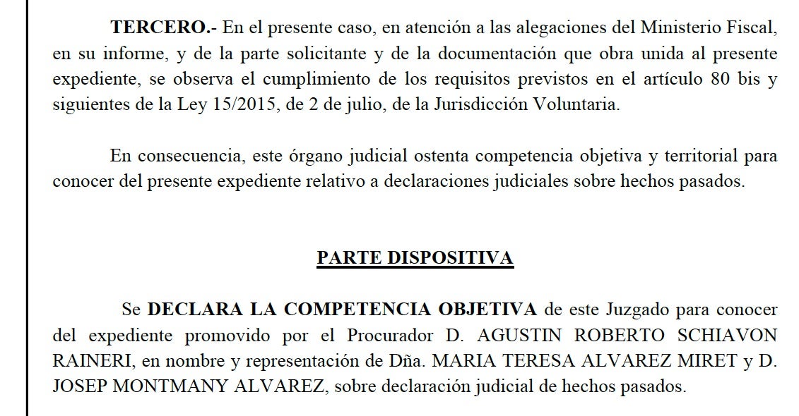Part dispositiva de la interlocutòria del cas de José Álvarez al Valle de los Caídos/QS