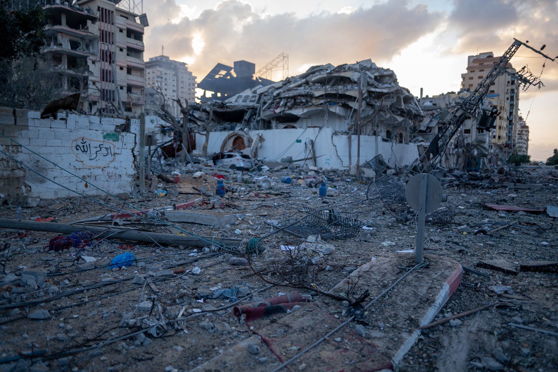 Extensive destruction caused by the airstrikes on the Al-Remal neighborhood in central and western Gaza City on the night and dawn of Tuesday, October 10, 2023.  Since 7 October 2023, the escalating crisis in Israel and the occupied Palestinian territory has caused large numbers of civilian deaths and injuries. In the Gaza Strip, airstrikes and a lack of medical supplies, food, water and fuel have virtually depleted an already under-resourced health system. Hospitals have been operating far beyond capacity due to rising numbers of patients as well as displaced civilians seeking shelter. The provision of essential health services  from maternal and newborn care to treatment for chronic conditions  has been severely compromised.   https://www.emro.who.int/opt/information-resources/emergency-situation-reports.html https://www.emro.who.int/opt/news/hospitals-in-the-gaza-strip-at-a-breaking-point-warns-who.html  