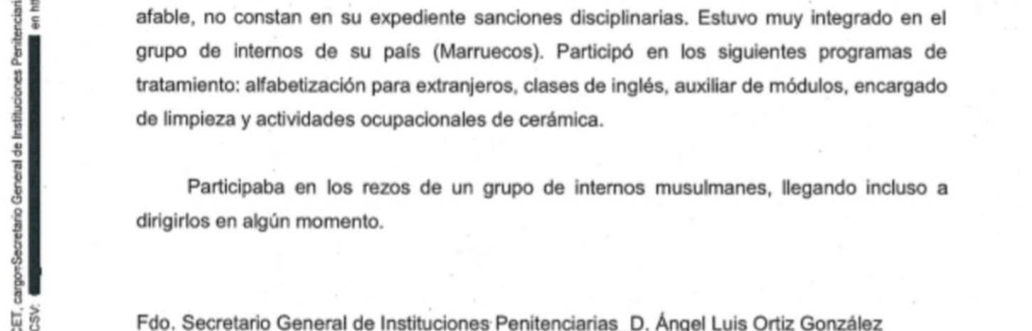 Part de l'informe de comportament de l'imam de Ripoll