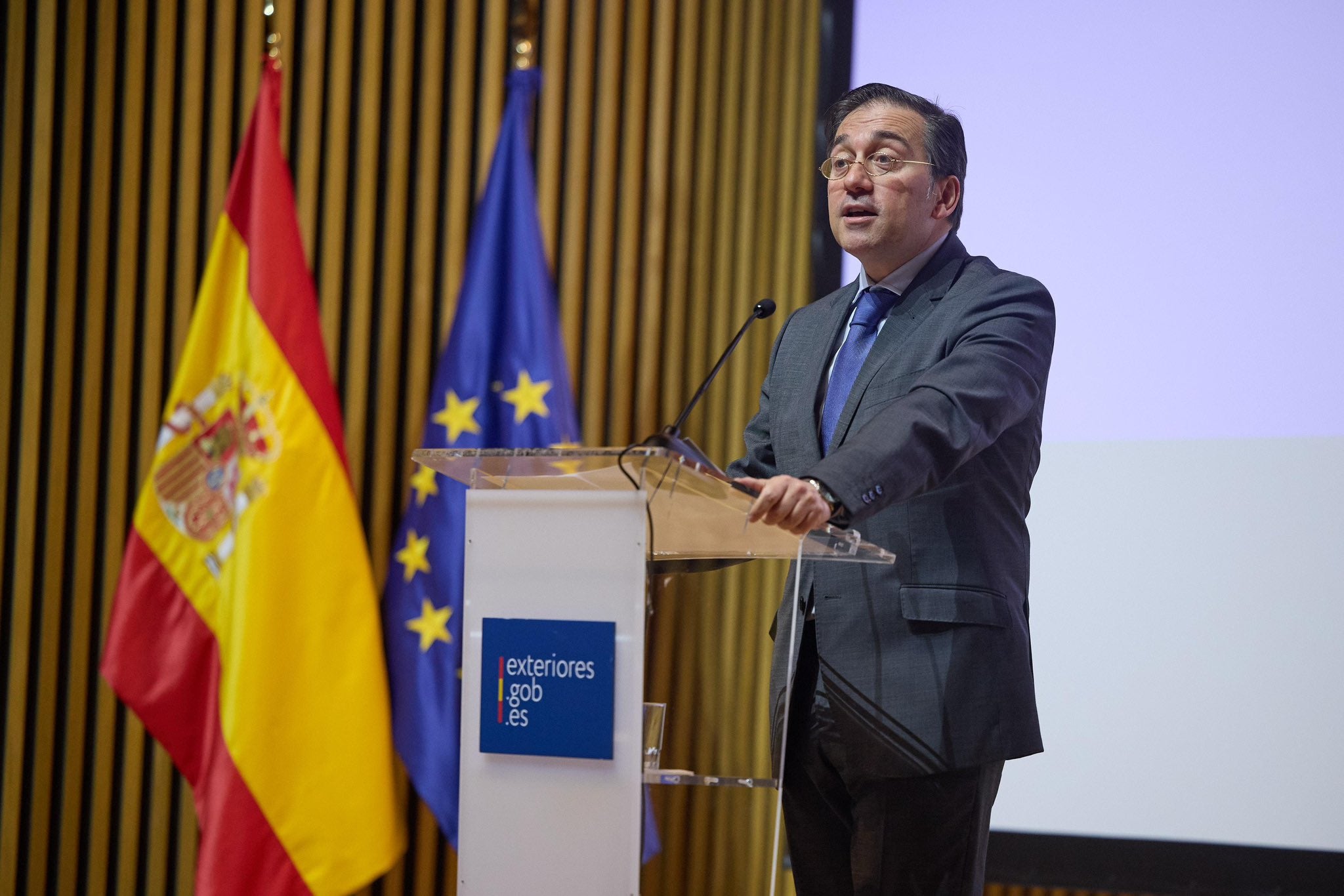 El ministre d'Exteriors José Manuel Albares, en la presentació de la nova FIIAPP/MdE