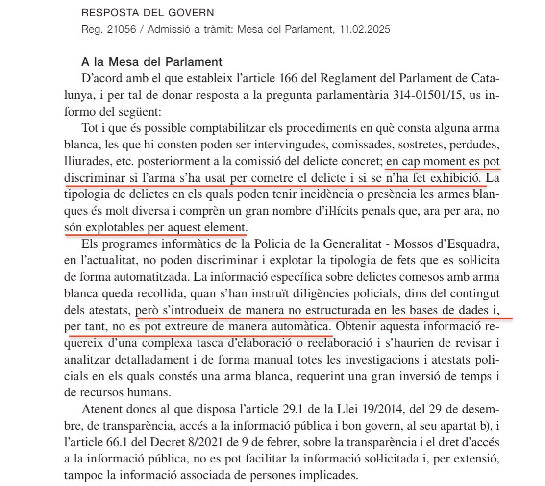 La resposta de Núria Parlon sobre la ignorància d'Interior sobre els delictes amb armes blanques/QS