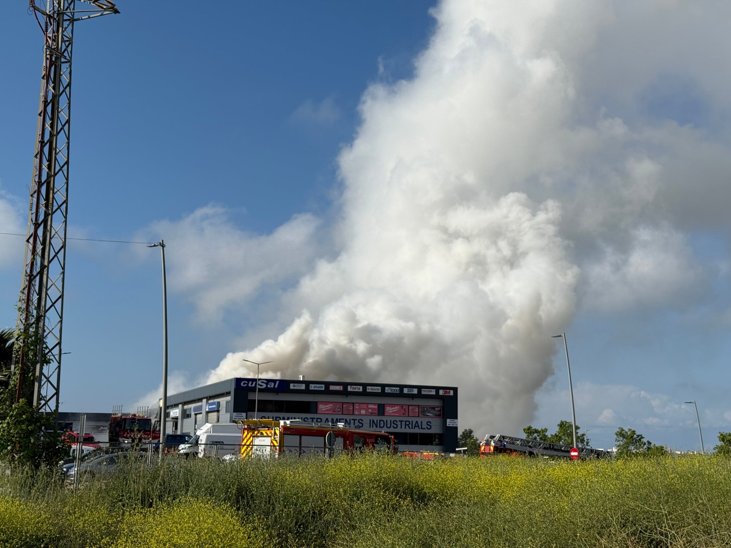 Columna de fum sortint de la fàbrica de Vilanova que s'ha cremat / ACN