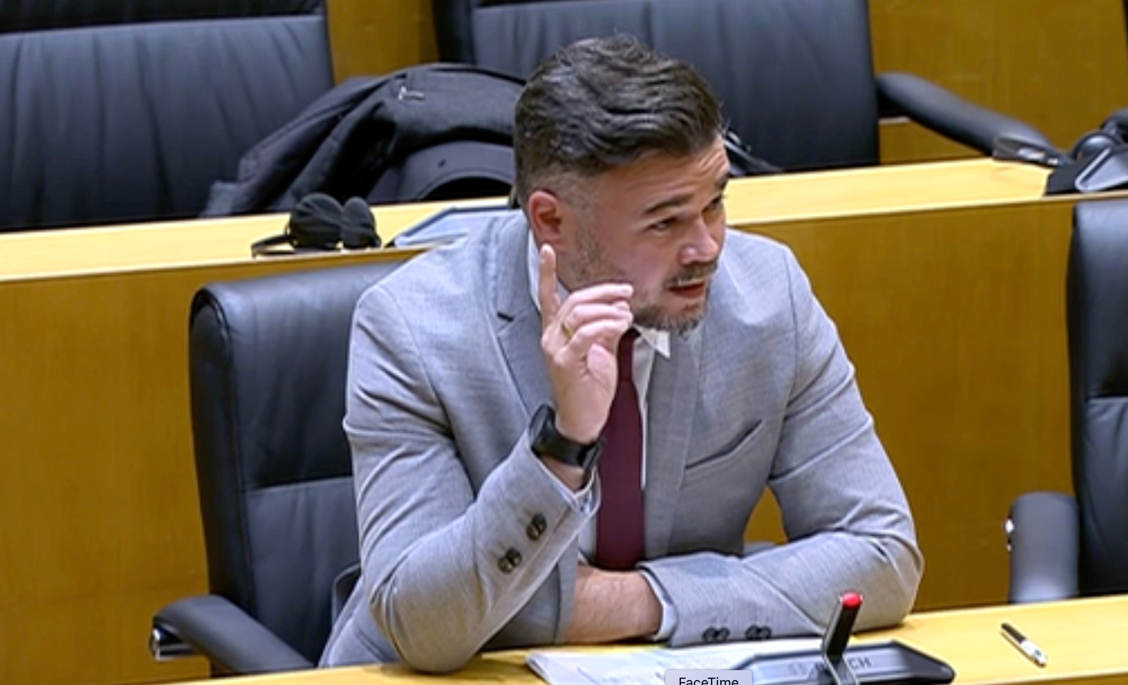 Gabriel Rufián, en un moment del seu interrogatori
